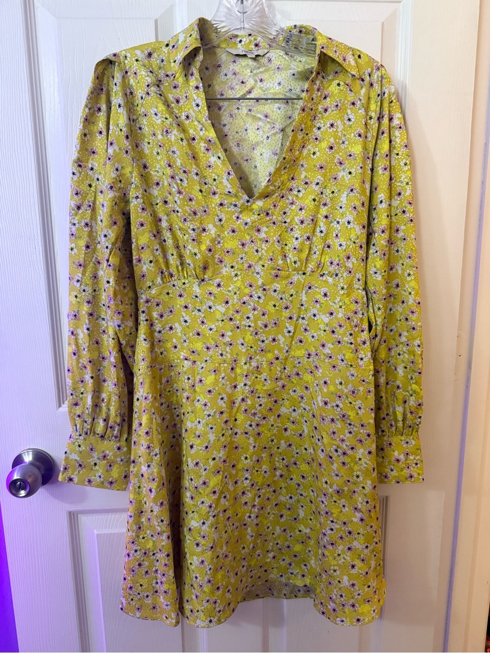 next Yellow Floral V-Neck Long Sleeve dress